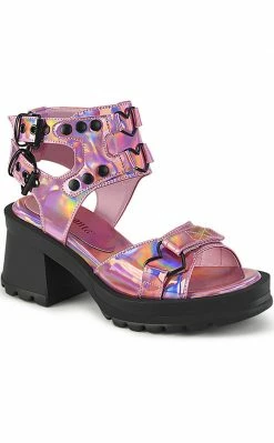 Demonia Shoes BRATTY-07 Pink Holo Chunky Heel Sandals