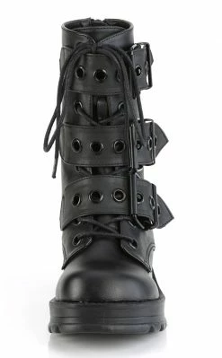 Demonia Shoes BRATTY-118 Black Buckled Combat Ankle Boots