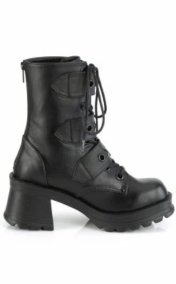 Demonia Shoes BRATTY-118 Black Buckled Combat Ankle Boots