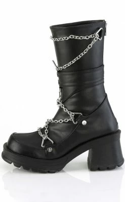 Demonia Shoes BRATTY-120 Black Chain Mid-Calf Boots