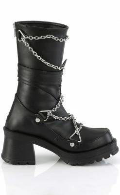 Demonia Shoes BRATTY-120 Black Chain Mid-Calf Boots
