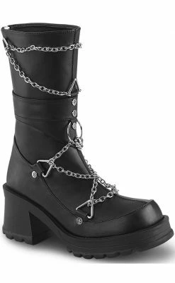 Demonia Shoes BRATTY-120 Black Chain Mid-Calf Boots