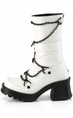 Demonia Shoes BRATTY-120 White Chain Mid-Calf Boots