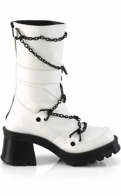 Demonia Shoes BRATTY-120 White Chain Mid-Calf Boots