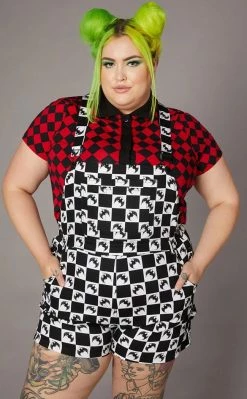 Black Friday Bat Check Print Goth Overalls