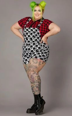 Black Friday Bat Check Print Goth Overalls