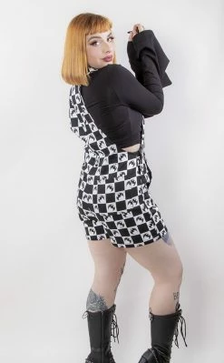 Black Friday Bat Check Print Goth Overalls