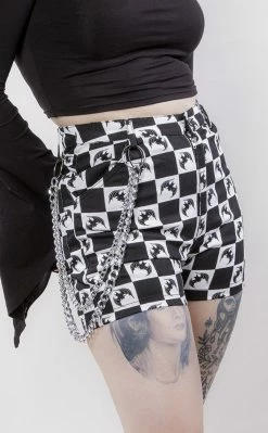 Black Friday Clothing Bat Check Print Goth Short