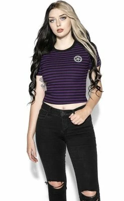 BlackCraft Believe In Yourself Striped Women's Crop Tee | Purple Clothing