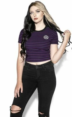BlackCraft Believe In Yourself Striped Women's Crop Tee | Purple Clothing