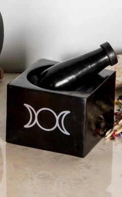 TB Black Soapstone Mortar & Pestle | Triple Moon Witchcraft