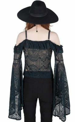 Killstar Breathless Lace Bardot Top | Emerald