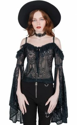 Killstar Breathless Lace Bardot Top | Emerald