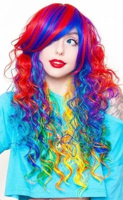 Rockstar Wigs Bright Rainbow Rock Long Curly Wig Beauty