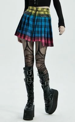 Punk Rave Bright Stuff Tartan Skirt Clothing