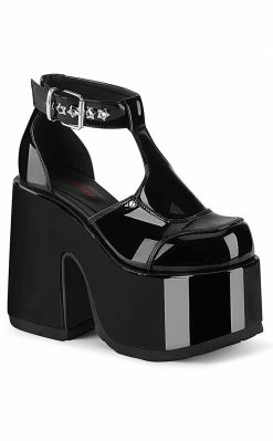 Demonia CAMEL-103 Black Patent Platform Mary Janes Shoes