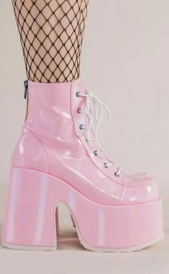 Demonia CAMEL-203 Baby Pink Patent Ankle Boots