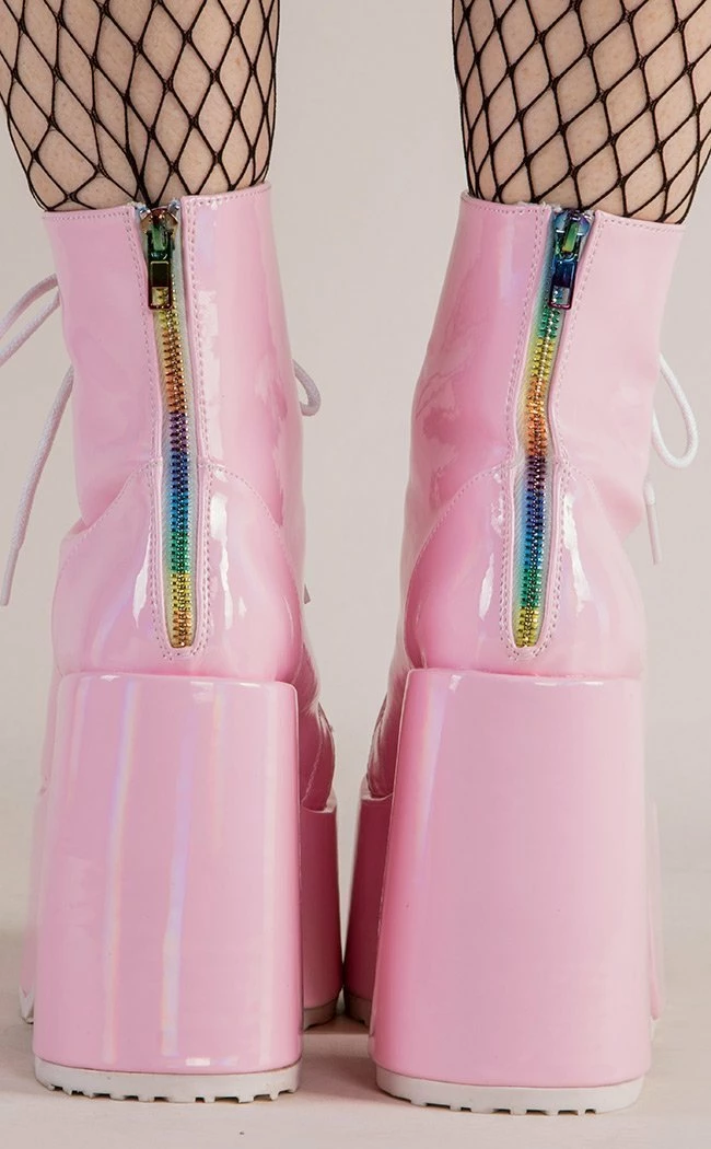 Demonia CAMEL-203 Baby Pink Patent Ankle Boots 7 Demonia CAMEL-203 Baby Pink Patent Ankle Boots