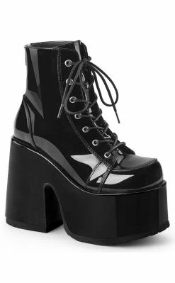 Demonia Shoes CAMEL-203 Black Patent Ankle Boots