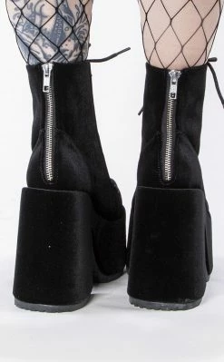 Demonia Shoes CAMEL-203 Black Velvet Boots