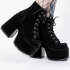 Demonia Shoes CAMEL-203 Black Velvet Boots
