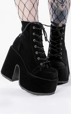 Demonia Shoes CAMEL-203 Black Velvet Boots