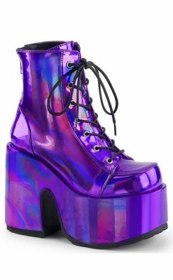 Demonia CAMEL-203 Purple Hologram Ankle Boots Shoes