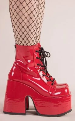 Demonia CAMEL-203 Red Patent Ankle Boots Shoes