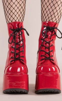 Demonia CAMEL-203 Red Patent Ankle Boots Shoes