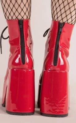 Demonia CAMEL-203 Red Patent Ankle Boots Shoes