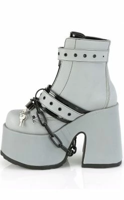 Demonia CAMEL-205 Grey Reflective Platform Boots Shoes