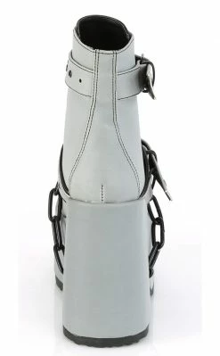 Demonia CAMEL-205 Grey Reflective Platform Boots Shoes