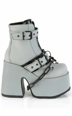 Demonia CAMEL-205 Grey Reflective Platform Boots Shoes