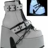 Demonia CAMEL-205 Grey Reflective Platform Boots Shoes