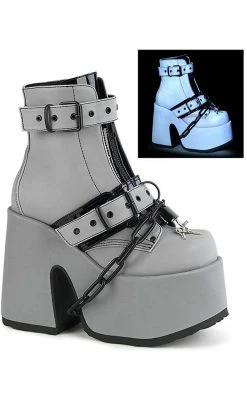Demonia CAMEL-205 Grey Reflective Platform Boots Shoes