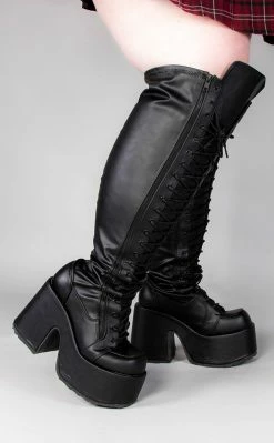 Demonia Plus Size CAMEL-300WC Black Matte Vegan Thigh High Boots | Wide Calf (Au Stock)
