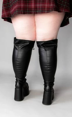 Demonia Plus Size CAMEL-300WC Black Matte Vegan Thigh High Boots | Wide Calf (Au Stock)