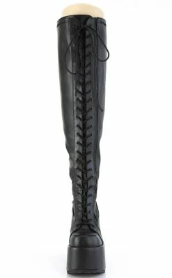 Demonia Plus Size CAMEL-300WC Black Matte Vegan Thigh High Boots | Wide Calf (Au Stock)