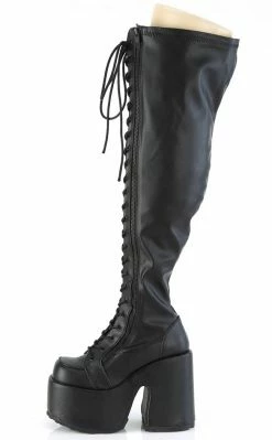 Demonia Plus Size CAMEL-300WC Black Matte Vegan Thigh High Boots | Wide Calf (Au Stock)
