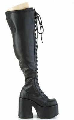 Demonia Plus Size CAMEL-300WC Black Matte Vegan Thigh High Boots | Wide Calf (Au Stock)