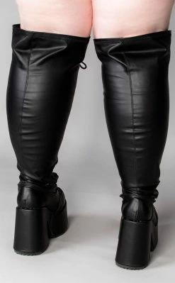 Demonia Plus Size CAMEL-300WC Black Matte Vegan Thigh High Boots | Wide Calf (Au Stock)