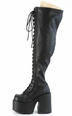Demonia CAMEL-300WC Black Matte Vegan Thigh High Boots | Wide Calf