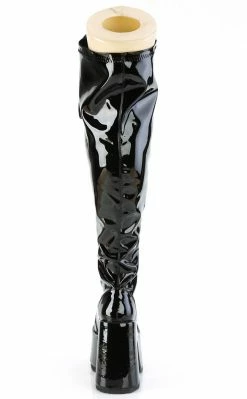 Demonia Plus Size CAMEL-300WC Black Patent Vegan Thigh High Boots | Wide Calf 10 Demonia Plus Size CAMEL-300WC Black Patent Vegan Thigh High Boots | Wide Calf