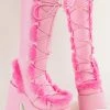 Demonia CAMEL-311 Baby Pink/Hot Pink Fluffy Boots (Au Stock) Shoes