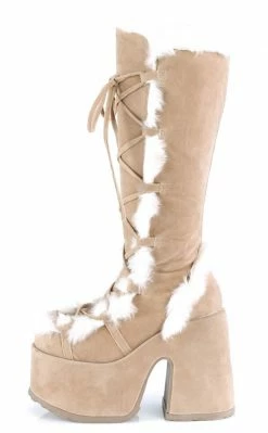 Demonia Shoes CAMEL-311 Camel Fluffy Faux Suede Boots