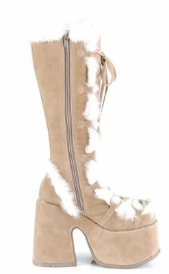 Demonia Shoes CAMEL-311 Camel Fluffy Faux Suede Boots