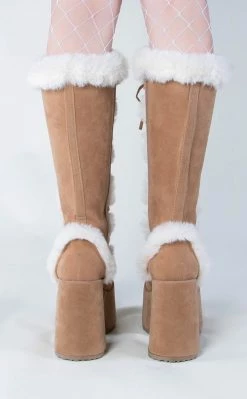 Demonia Shoes CAMEL-311 Camel Fluffy Faux Suede Boots
