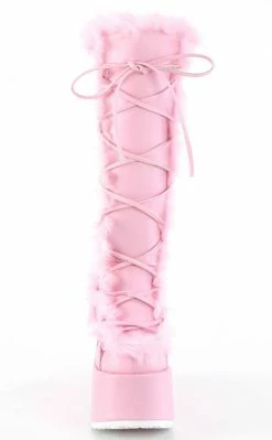 Demonia CAMEL-311 Pastel Pink Fluffy Boots Shoes