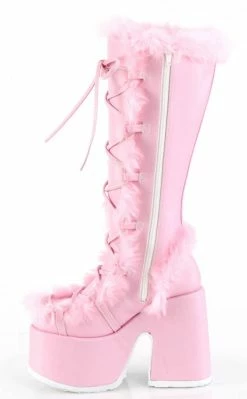 Demonia CAMEL-311 Pastel Pink Fluffy Boots Shoes