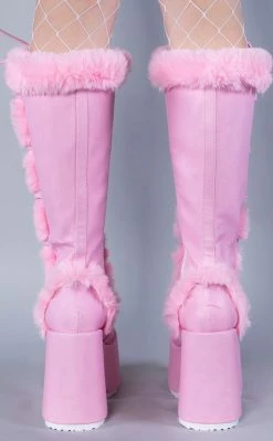 Demonia CAMEL-311 Pastel Pink Fluffy Boots Shoes